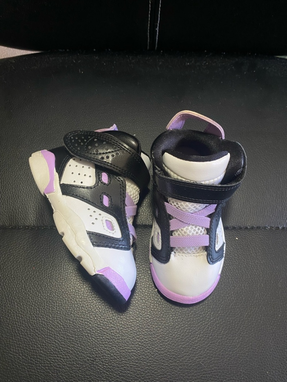 Kids Nike Jordan 6-17-23 TD High-Top Sneakers in White, Black & Purple Size 5C